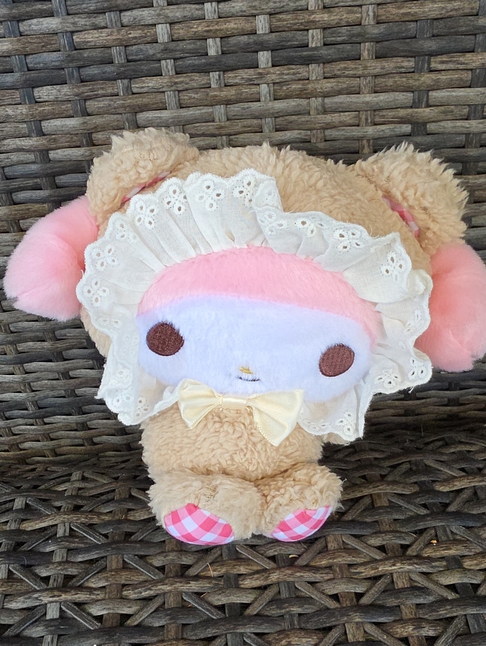 Sanrio My Melody Cream and Pink Plush with Lace Bonnet